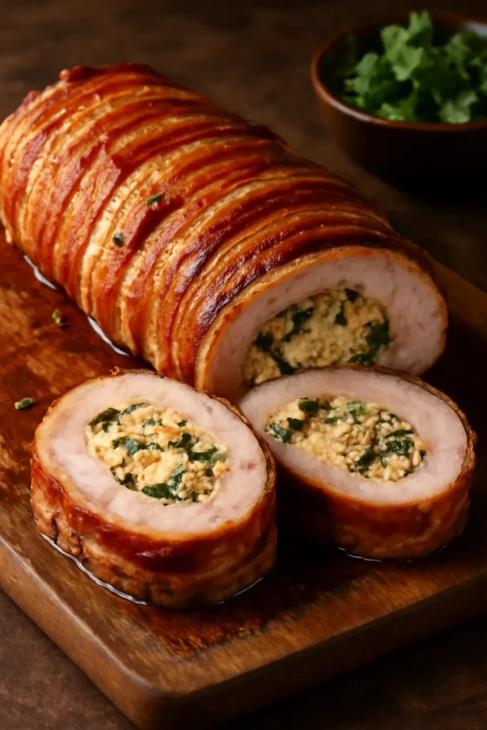 Bacon Wrapped Stuffed Pork Tenderloin