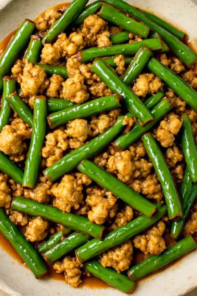 Ground chicken and green bean stir fry