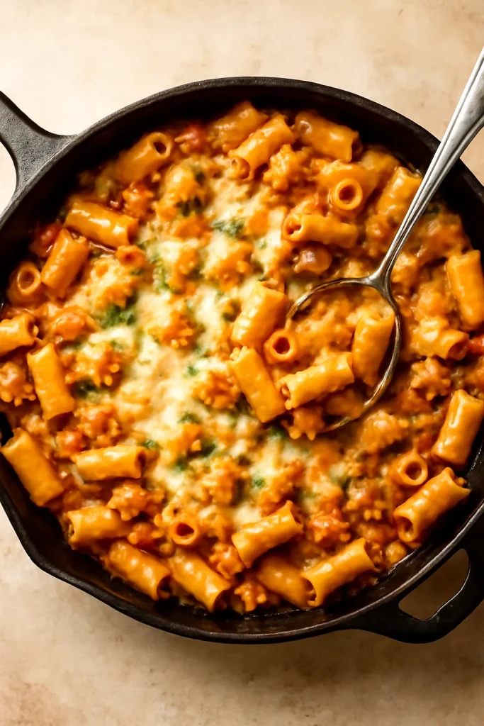 One Skillet Cheesy Ground Chicken Pasta Recipe
